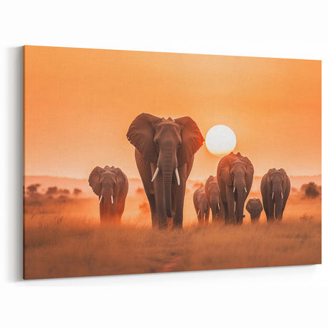 Elephant Herd at Sunset - Majestic Safari Canvas Print