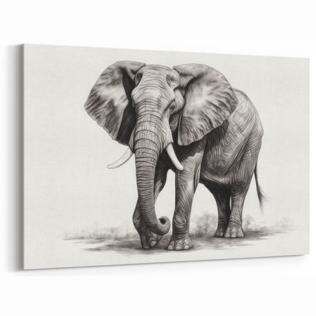 Detailed Elephant Sketch Art - Elegant Black and White Print