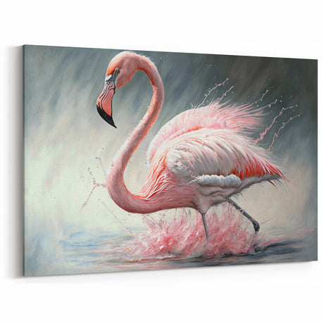 Graceful Splash - Dynamic Flamingo Wall Art in Pastel Pink Hues