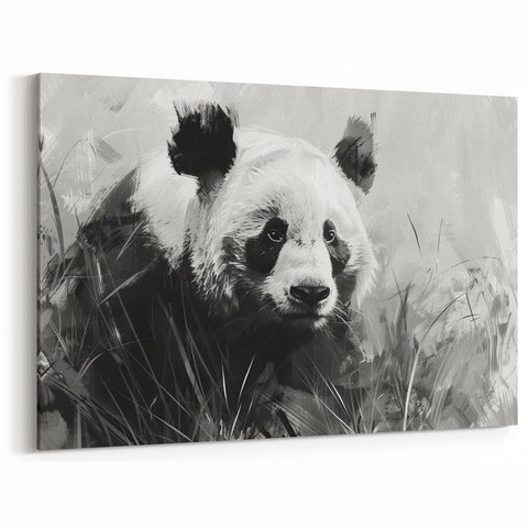 Monochrome Panda Canvas Print - Black and White Panda Art