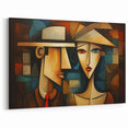 Modern Figurative Abstract Wall Art - Stylish Couple in Geometric Design