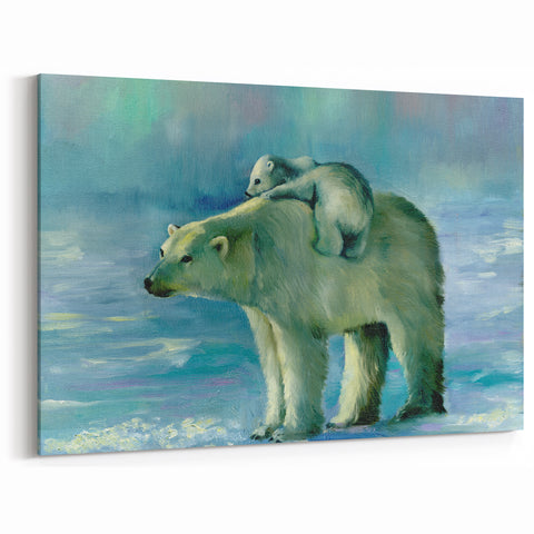 Polar Bear and Cub Painting - Wildlife Arctic Canvas Art