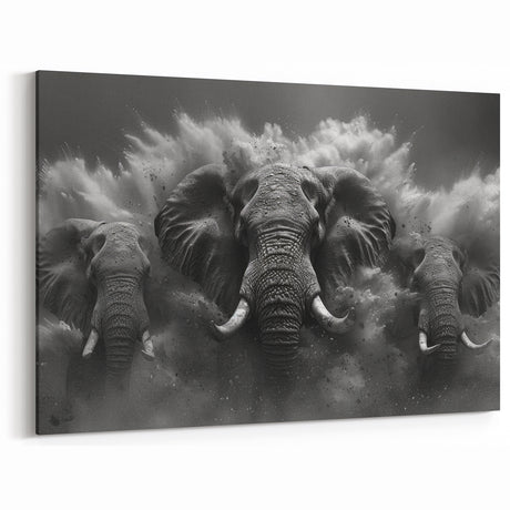 Elephant Stampede - Powerful Black and White Canvas Art