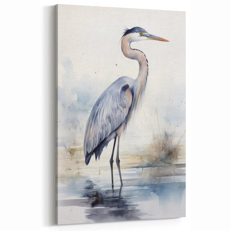 Heron Canvas Art - Graceful Heron Watercolor Wall Decor for Home