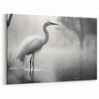 Egret Canvas Art - Serene Egret in Misty Morning Wall Decor