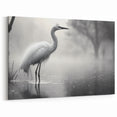 Egret Canvas Art - Serene Egret in Misty Morning Wall Decor