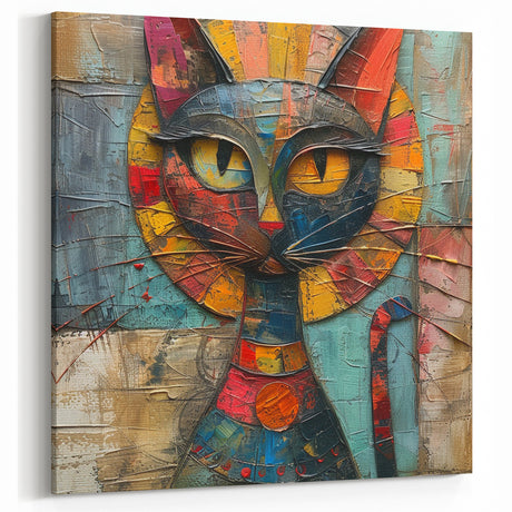 Colorful Abstract Cat Wall Art - Vibrant Cat Decor, Canvas & Prints
