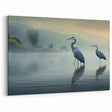 Heron Canvas Art - Peaceful Herons in Misty Lake Landscape Decor