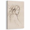 Minimalist Abstract Art of Woman with Leaves - Elegant Wall Decor