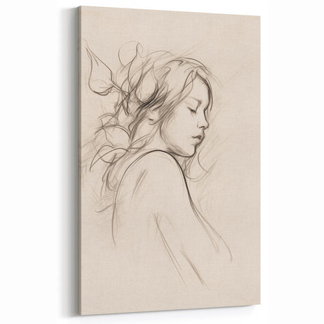 Minimalist Abstract Art of Woman with Leaves - Elegant Wall Decor