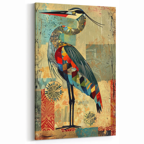 Vibrant Heron Wall Art - Colorful Heron Canvas Print for Eclectic Decor