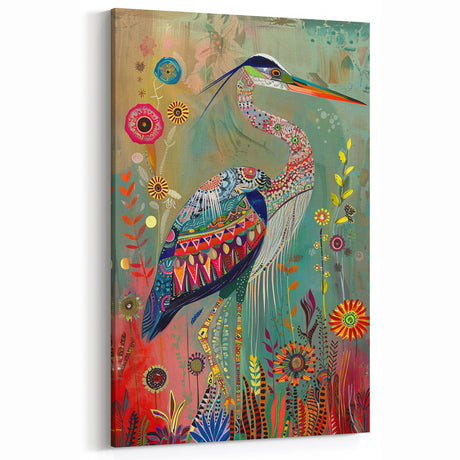 Vibrant Heron Wall Art - Colorful Heron Canvas Print for Bold Decor