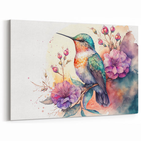 Floral Hummingbird Wall Art - Watercolor Hummingbird Decor & Print
