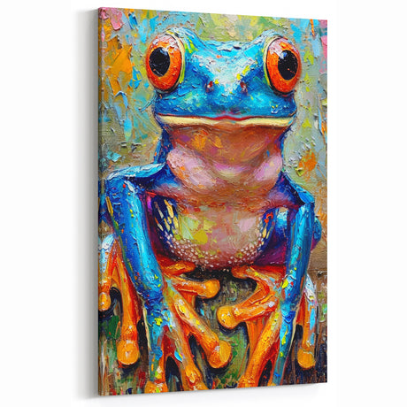 Vibrant Blue Frog Wall Art - Colorful Amphibian Canvas Print for Decor