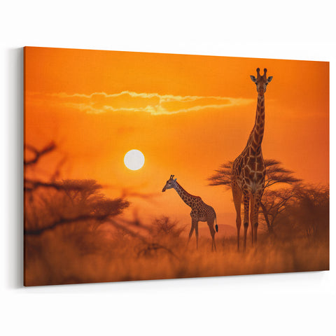 Sunset Safari Giraffe Wall Art - Vibrant Wildlife Canvas Print