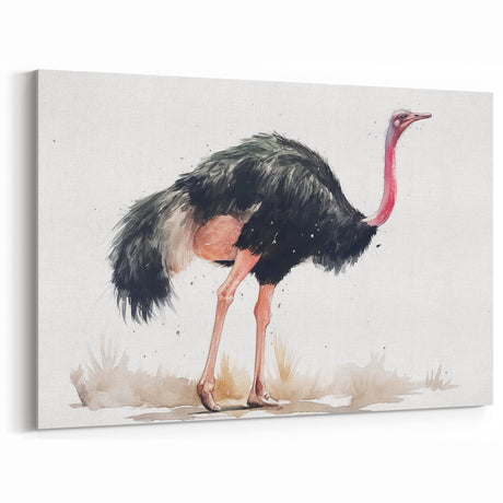 Watercolor Ostrich Wall Art - Minimalist African Ostrich Decor