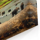 Elephants at Sunrise Wall Art - Scenic Wildlife Canvas Print for Home