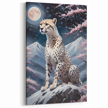 Mystical Cheetah Wall Art - Cheetah Canvas with Moonlit Landscape
