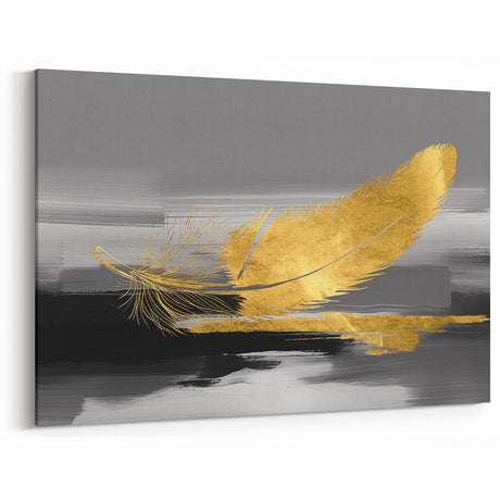 Luxurious Gold Feather Abstract Art – Modern Strokes and Lines Canvas