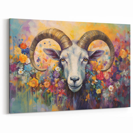 Floral Goat Art Print - Vibrant and Colorful Wildlife Wall Decor