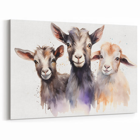 Charming Goat Trio Wall Art - Watercolor Canvas, Framed & Acrylic Prints
