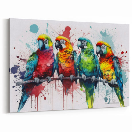 Colorful Parrot Quartet Wall Art - Vibrant Parrot Canvas Print Decor