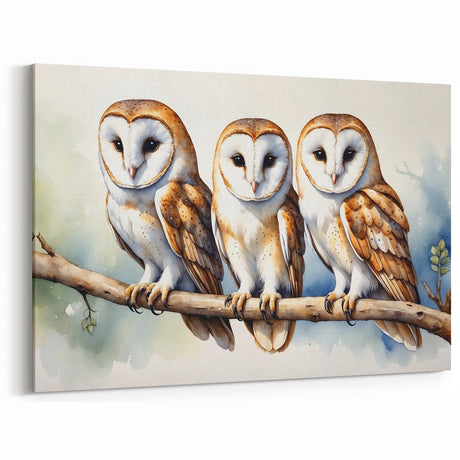 Elegant Trio of Owls Wall Art - Watercolor Owl Print for Home Decor