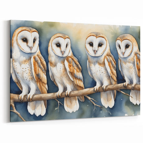 Charming Quartet of Owls Wall Art - Watercolor Owl Print for Decor