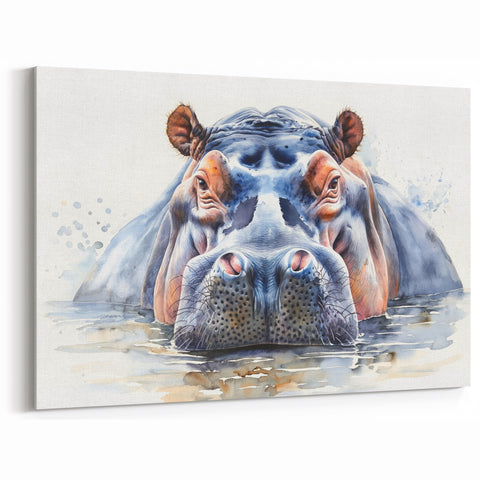 Vibrant Hippo Watercolor Wall Art - Safari Wildlife Canvas & Print