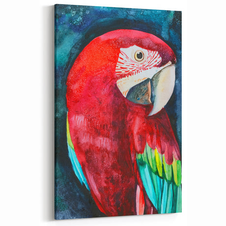 Vibrant Red Parrot Watercolor Art – Bold and Expressive Parrot Decor