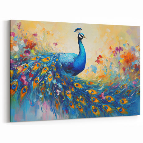 Vibrant Peacock Explosion Wall Art - Colorful Abstract Canvas Decor