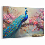 Peacock in Bloom Wall Art - Vibrant Cherry Blossom Canvas Print