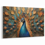 Abstract Peacock Glory Wall Art - Bold Blue and Orange Canvas Print