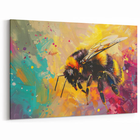 Vibrant Bee Wall Art - Colorful Bumblebee Canvas Print for Modern Decor
