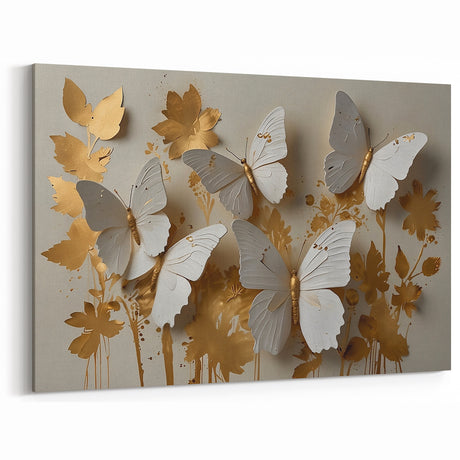 Golden Elegance Butterfly Wall Art - Luxurious Canvas & Framed Print