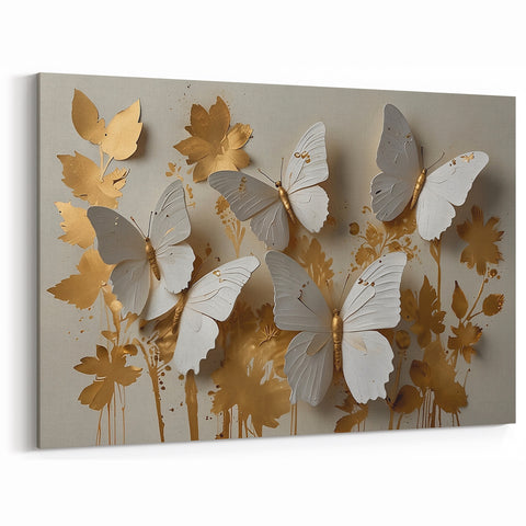 Golden Elegance Butterfly Wall Art - Luxurious Canvas & Framed Print
