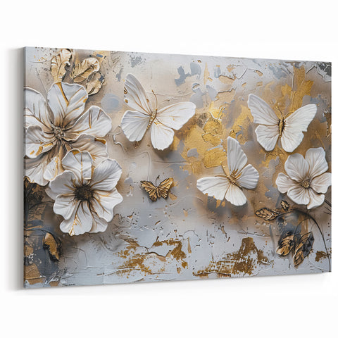 Golden Butterfly & Floral Wall Art - Elegant Canvas Print & Decor