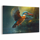 Kingfisher in Flight Wall Art - Vibrant Tropical Birds Canvas Print Decor