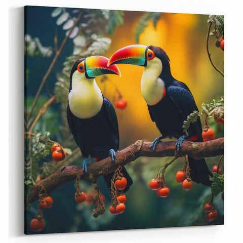 Toucans on a Branch Wall Art - Vibrant Tropical Birds Canvas Print Decor