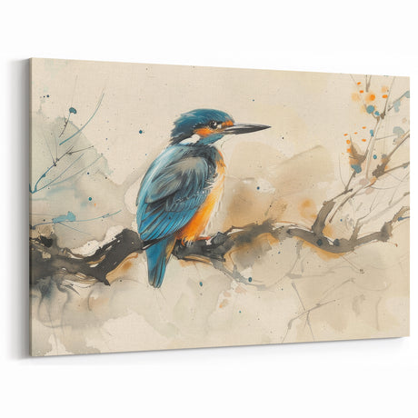 Artistic Kingfisher Wall Art - Soft Watercolor Bird Print | Elegant Decor