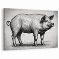 Stylized Pig Wall Art - Full-Body Pig Canvas Print Rustic Decor Idea