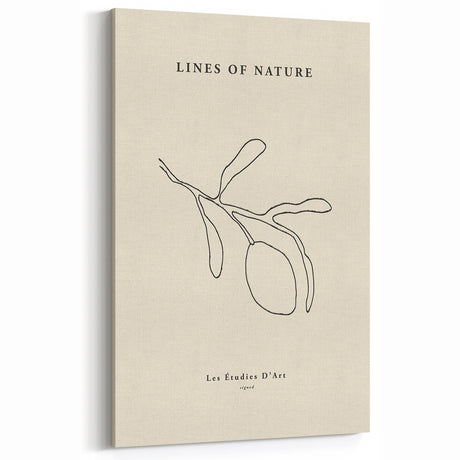 Minimalist Botanical Line Art - Black Branch Drawing on Beige - Modern Decor