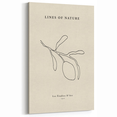 Minimalist Botanical Line Art - Black Branch Drawing on Beige - Modern Decor