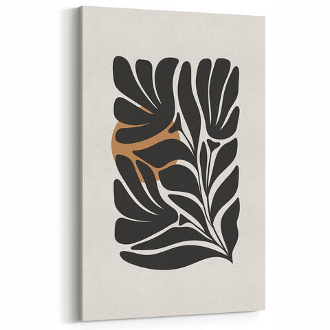 Minimalist Botanical Art | Modern Black & Beige Leaf Design | Wall Decor