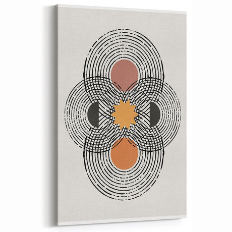 Contemporary Minimalist Art: Geometric Sunburst and Circles Design