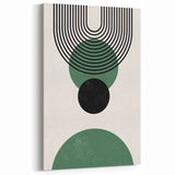 Minimalist Abstract Art: Geometric Circles and Arch in Green and Black