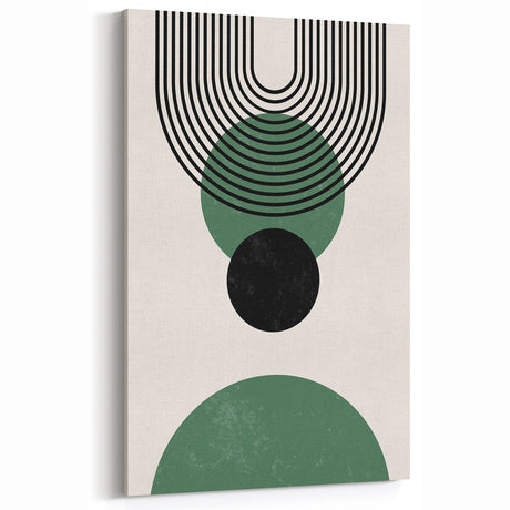 Minimalist Abstract Art: Geometric Circles and Arch in Green and Black