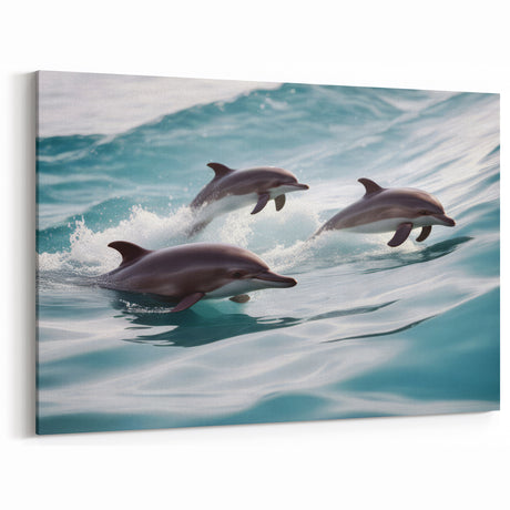 Playful Dolphins Wall Art - Lively Marine Life Canvas Print