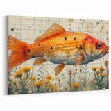 Golden Fish and Wildflowers Wall Art - Canvas, Framed & Acrylic