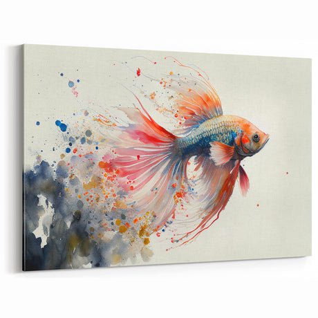 Vibrant Watercolor Fish Wall Art - Betta Canvas Print - Ocean Decor